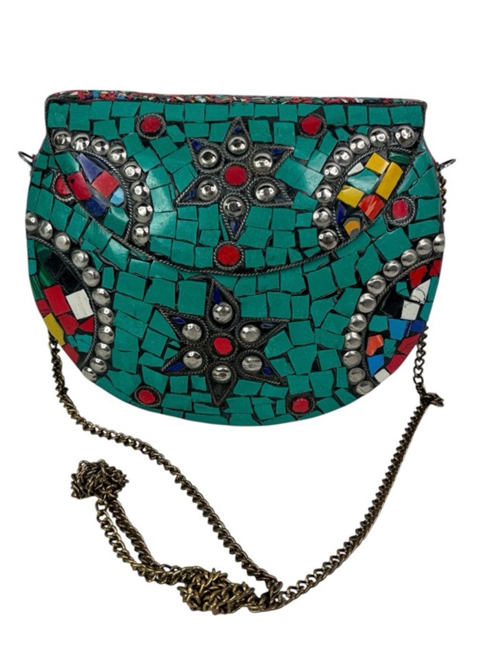 Colorful Mosaic Stone Clutch Purse 7” X 6” Vintage